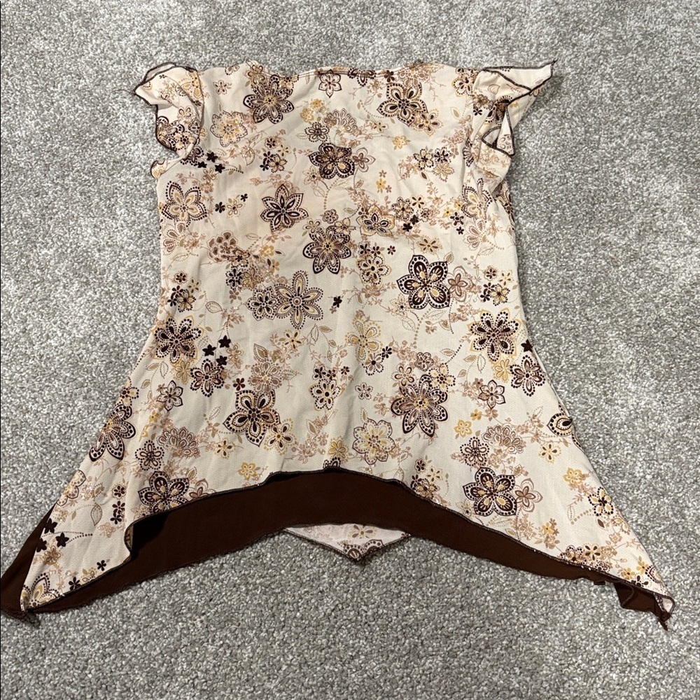 Y2K La Khaki Brown Floral Top - Picture 4 of 4
